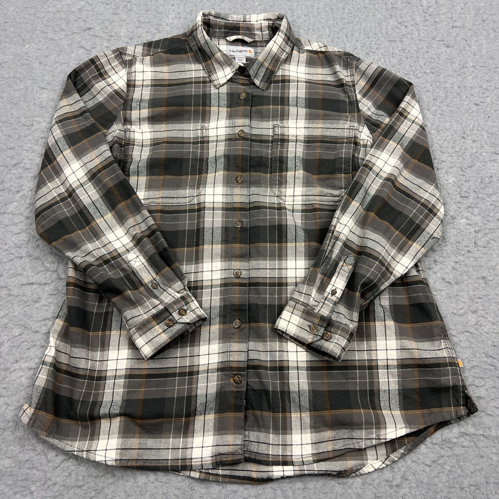 Carhartt Shirt Women's 1X Gray Plaid Long‎ Sleeve Button Workwear Flannel 104111